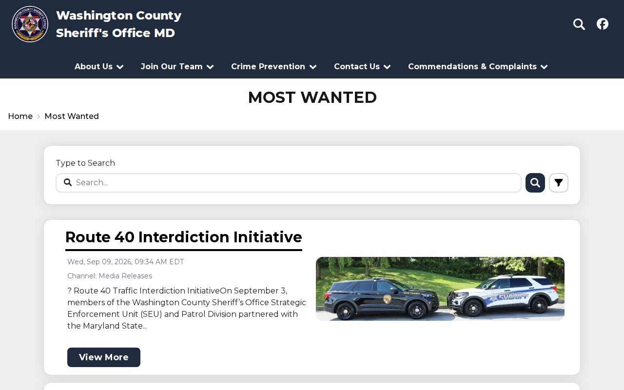 Washington County Sheriff News and Alerts interface with observed page labeling