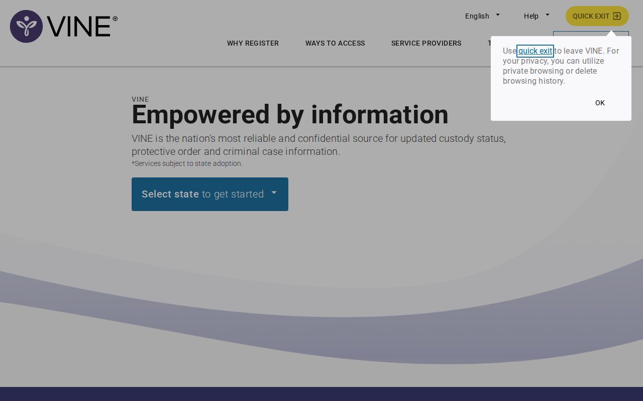 VINELink national landing page for custody search and notification registration