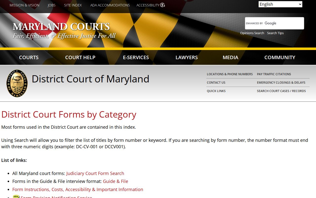 Maryland District Court forms and expungement resources