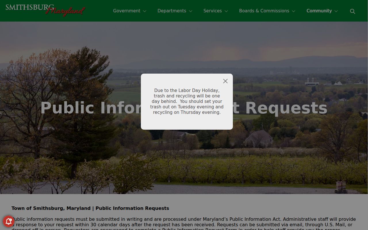 Official Town of Smithsburg Public Information Act request page