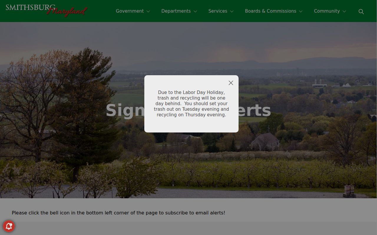Official Town of Smithsburg general alerts subscription page
