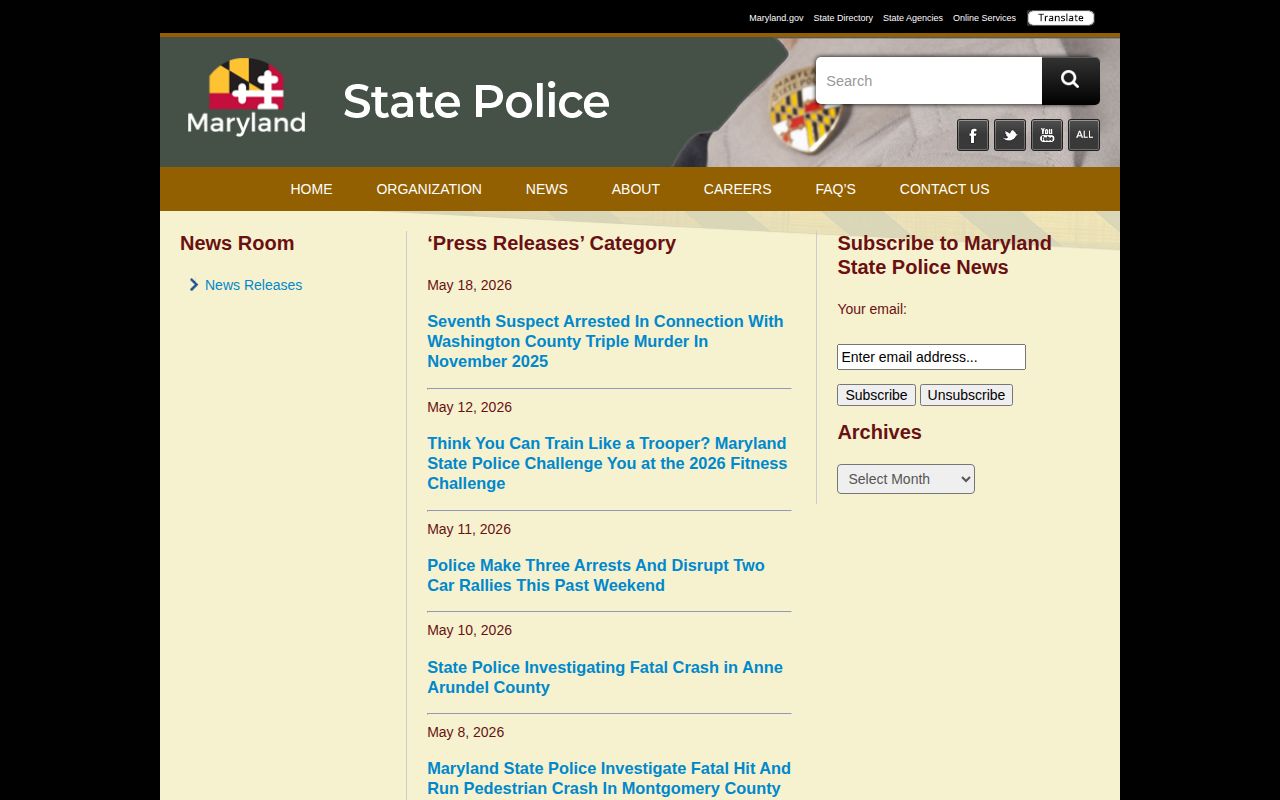 Maryland State Police official press release archive